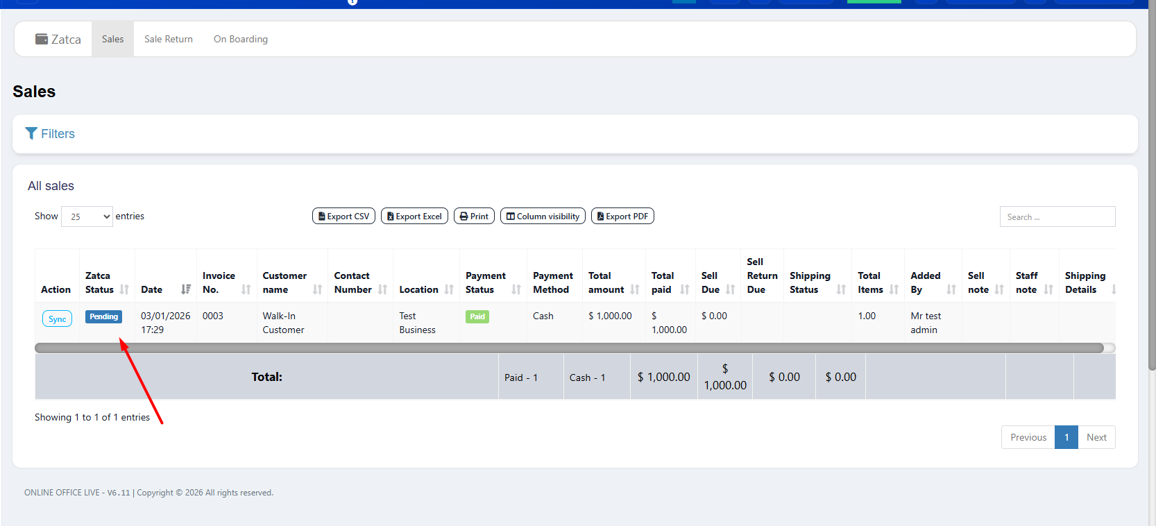 ZATCA Invoice Pending Status